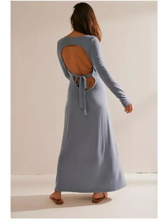 Free People Dresses & Skirts - Free People Beach Aubre Open-Back Essential Maxi Dress Long Sleeve Stretch Large